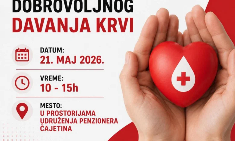 Црвени крст Чајетина организује редовну акцију добровољног давања крви 21. маја